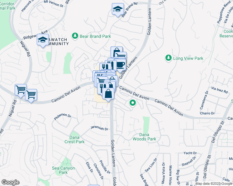 map of restaurants, bars, coffee shops, grocery stores, and more near 50 Los Cabos in Dana Point