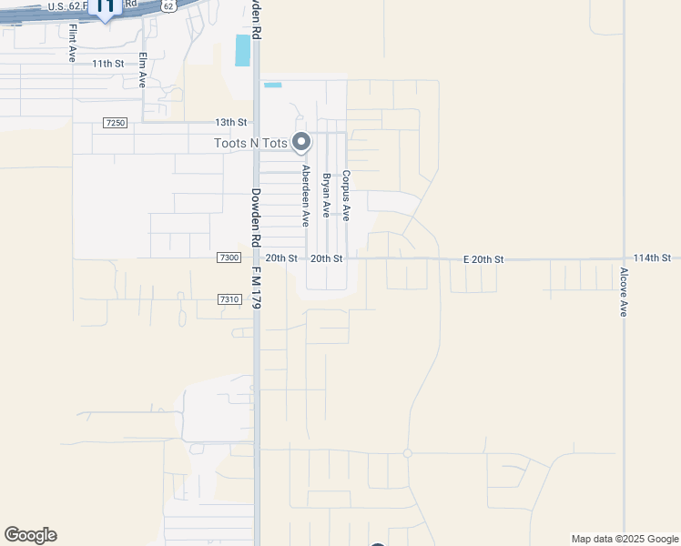 map of restaurants, bars, coffee shops, grocery stores, and more near 114th St in Wolfforth