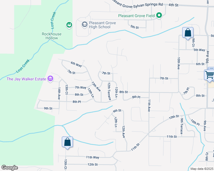 map of restaurants, bars, coffee shops, grocery stores, and more near 722 12th Terrace in Pleasant Grove