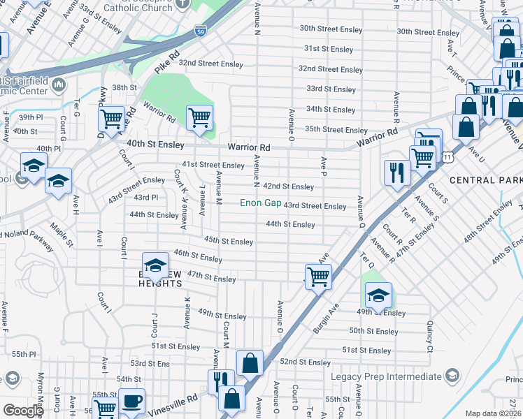 map of restaurants, bars, coffee shops, grocery stores, and more near 1403 43rd Street Ensley in Birmingham