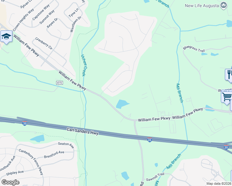 map of restaurants, bars, coffee shops, grocery stores, and more near 725 Herrington Drive in Grovetown