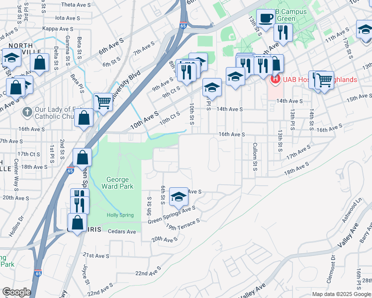 map of restaurants, bars, coffee shops, grocery stores, and more near 691 Idlewild Circle in Birmingham