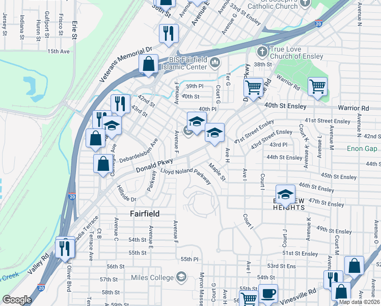 map of restaurants, bars, coffee shops, grocery stores, and more near 610 Valley Road in Fairfield