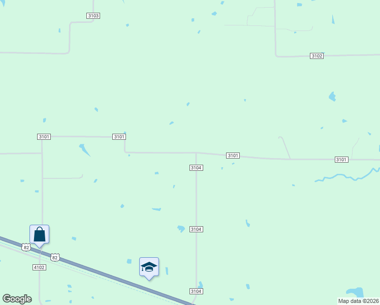 map of restaurants, bars, coffee shops, grocery stores, and more near County Road 3101 in Bowie County