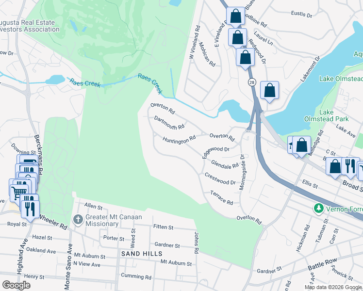 map of restaurants, bars, coffee shops, grocery stores, and more near in Augusta
