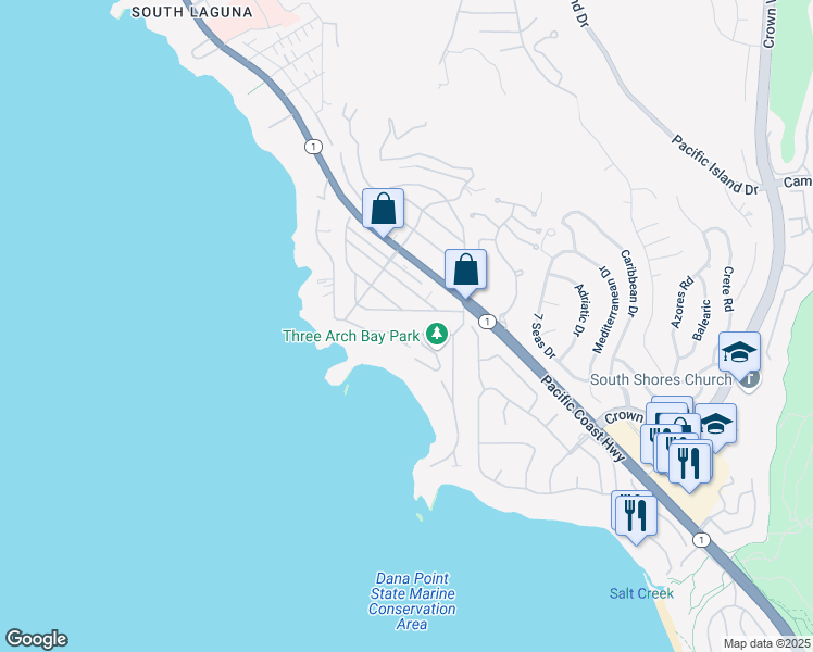 map of restaurants, bars, coffee shops, grocery stores, and more near 27 South La Senda Drive in Laguna Beach
