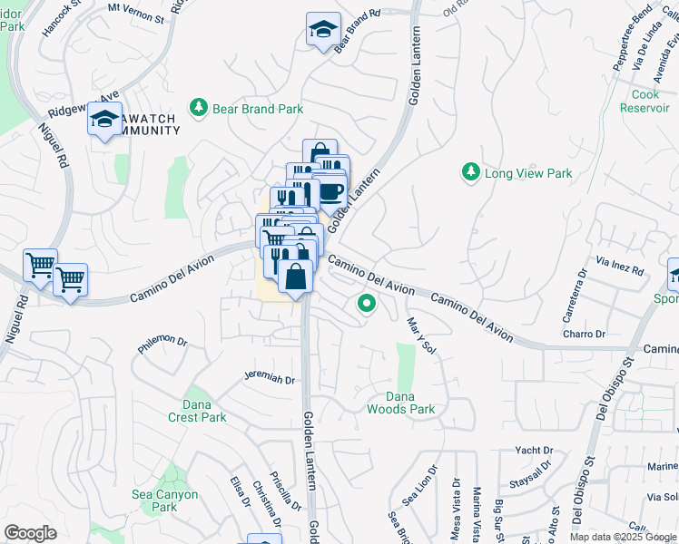 map of restaurants, bars, coffee shops, grocery stores, and more near 14 Halsey Avenue in Laguna Niguel