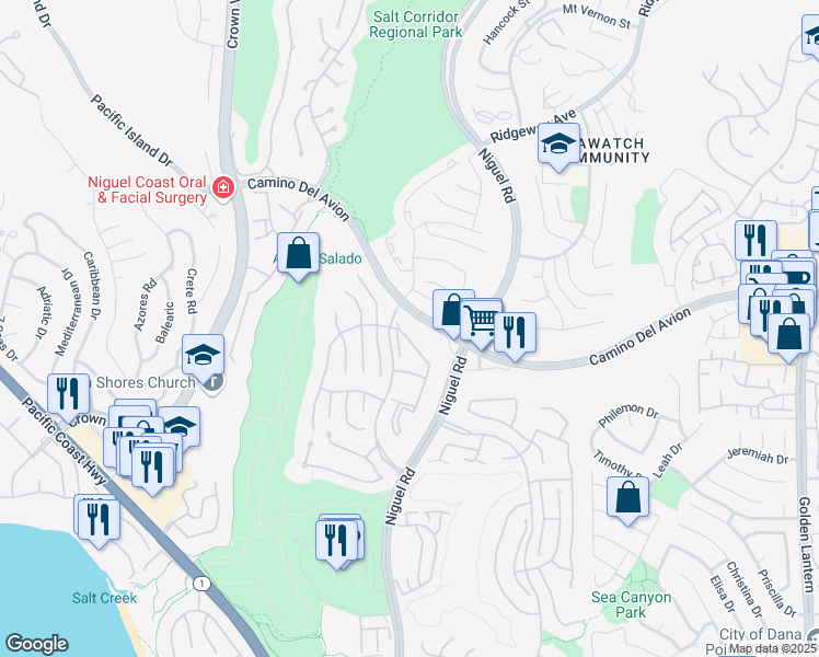 map of restaurants, bars, coffee shops, grocery stores, and more near in MONARCH BAY