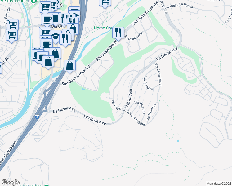 map of restaurants, bars, coffee shops, grocery stores, and more near 27369 Paseo La Serna in San Juan Capistrano
