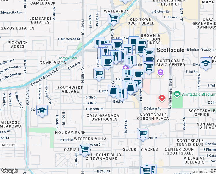 map of restaurants, bars, coffee shops, grocery stores, and more near 6922 East 3rd Street in Scottsdale