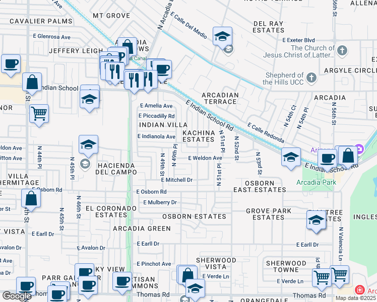 map of restaurants, bars, coffee shops, grocery stores, and more near 3714 North 50th Street in Phoenix