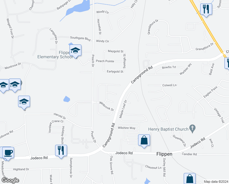 map of restaurants, bars, coffee shops, grocery stores, and more near 613 Windham Way in McDonough