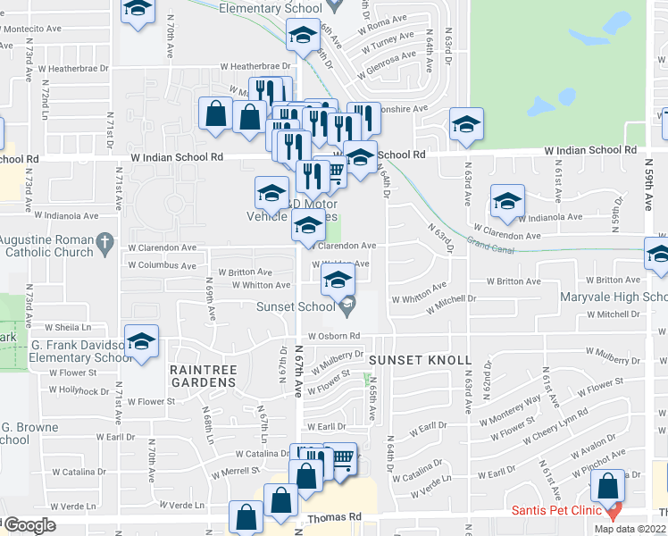 map of restaurants, bars, coffee shops, grocery stores, and more near 6601 West Weldon Avenue in Phoenix