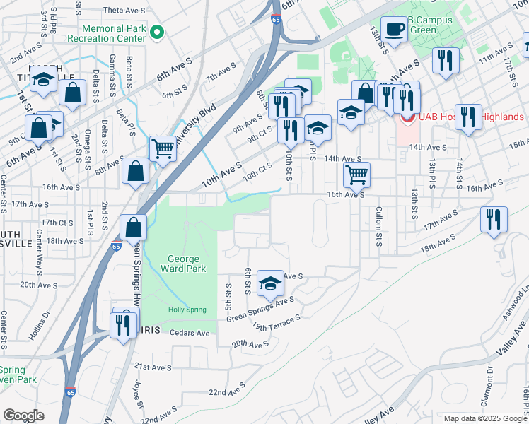 map of restaurants, bars, coffee shops, grocery stores, and more near 698 Idlewild Circle in Birmingham