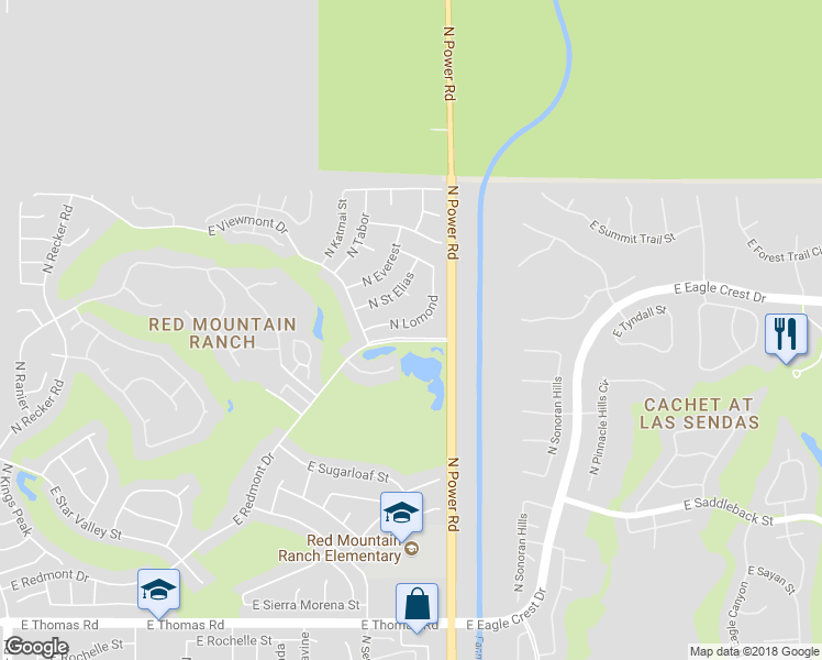 map of restaurants, bars, coffee shops, grocery stores, and more near 4155 North Lomond in Mesa