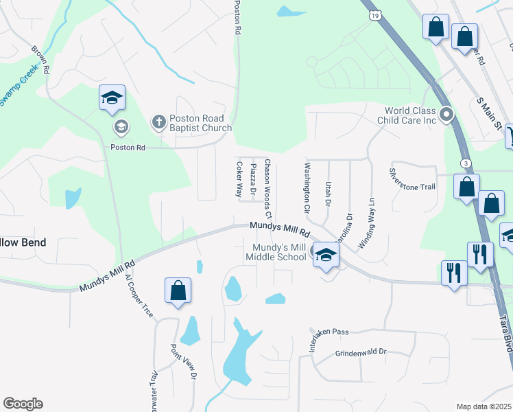 map of restaurants, bars, coffee shops, grocery stores, and more near 6705 Coker Way in Jonesboro