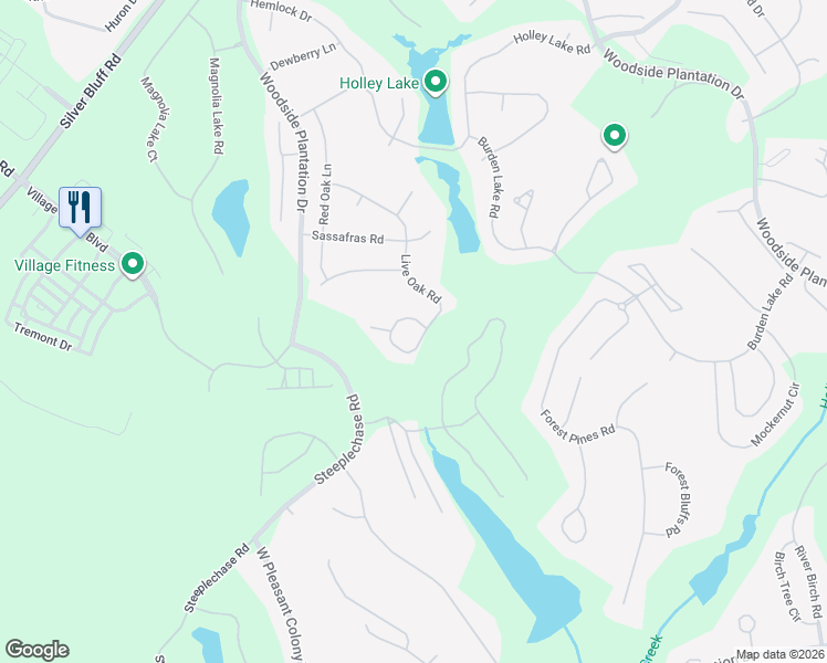 map of restaurants, bars, coffee shops, grocery stores, and more near 332 Live Oak Road in Aiken