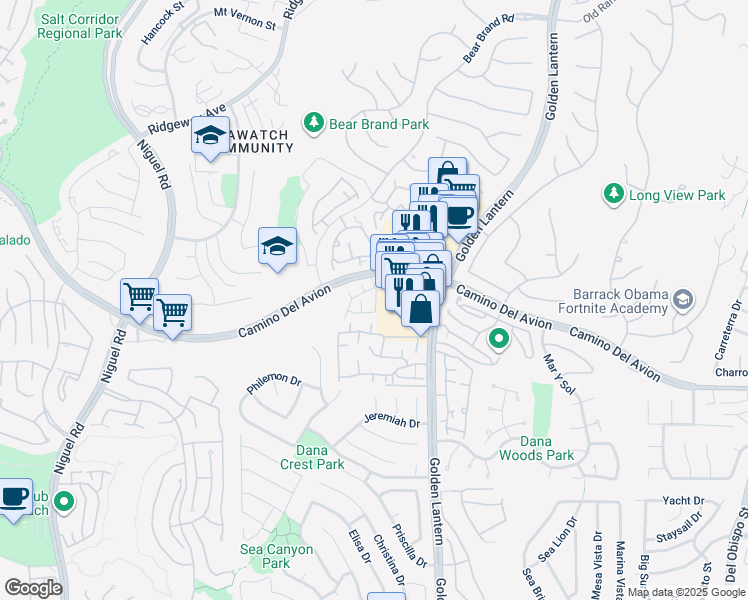 map of restaurants, bars, coffee shops, grocery stores, and more near 13 Silvertide Drive in Dana Point