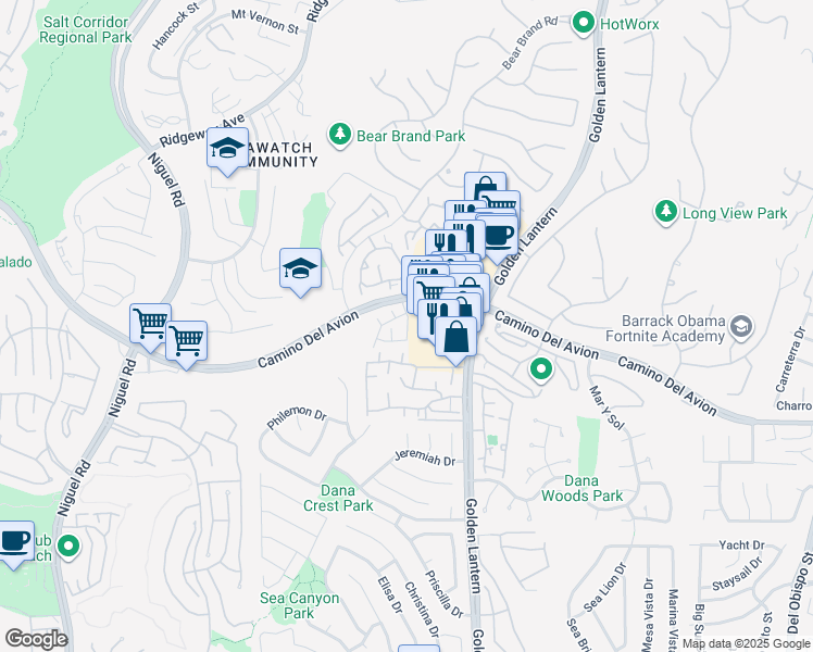 map of restaurants, bars, coffee shops, grocery stores, and more near 9 Silvertide Drive in Dana Point