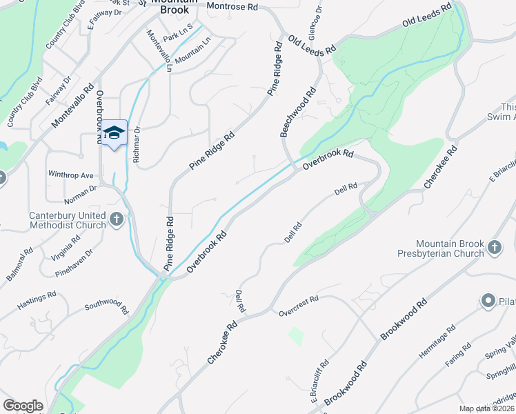 map of restaurants, bars, coffee shops, grocery stores, and more near 3317 Overbrook Road in Birmingham