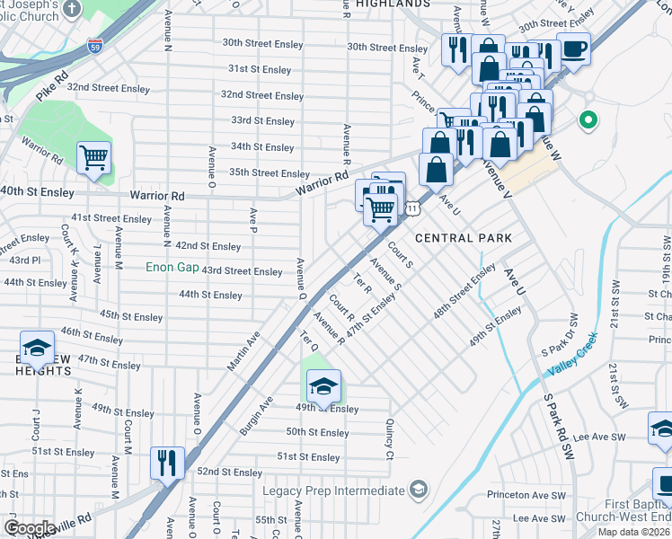 map of restaurants, bars, coffee shops, grocery stores, and more near 1836 Bessemer Road in Birmingham