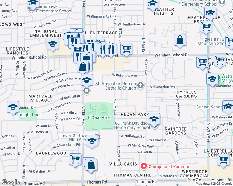 map of restaurants, bars, coffee shops, grocery stores, and more near 3619 North 73rd Avenue in Phoenix