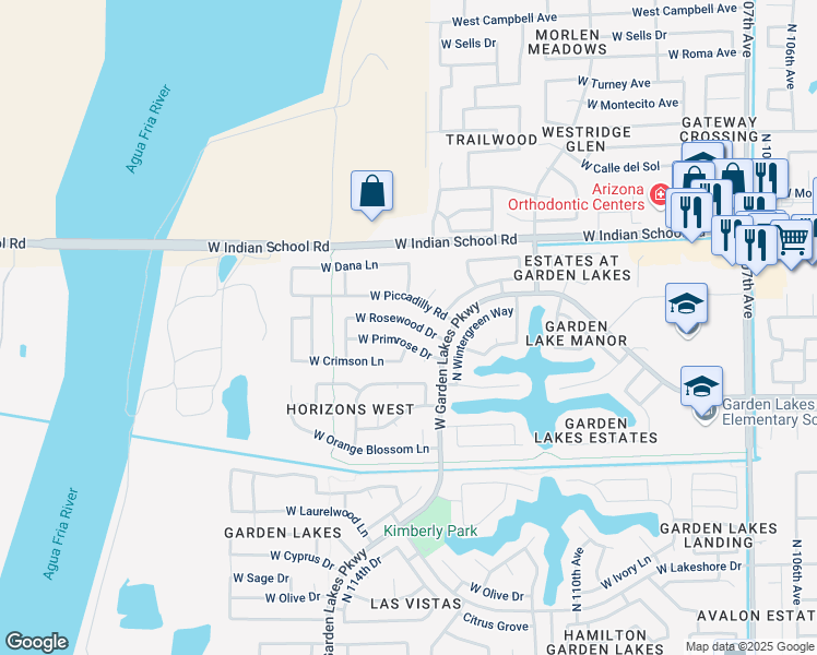 map of restaurants, bars, coffee shops, grocery stores, and more near 11325 W Rosewood Dr in Avondale