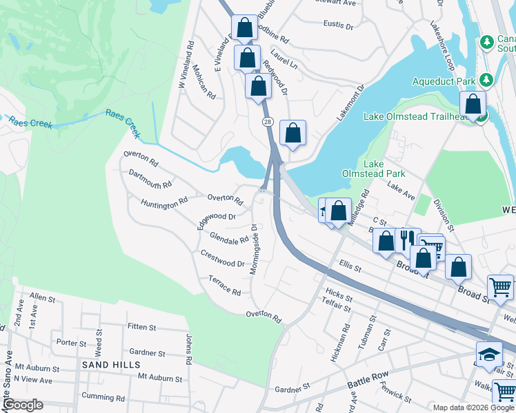 map of restaurants, bars, coffee shops, grocery stores, and more near 2233 Morningside Drive in Augusta