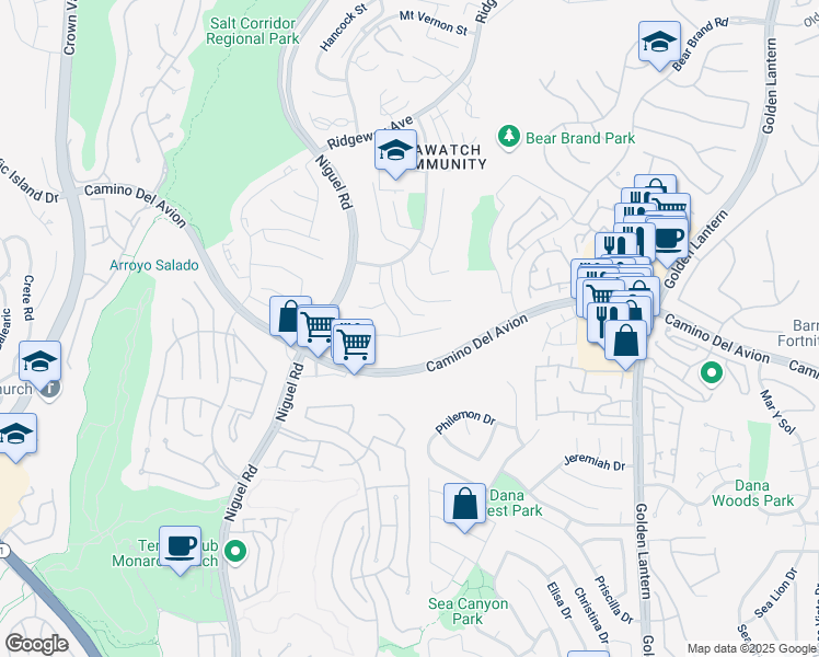 map of restaurants, bars, coffee shops, grocery stores, and more near 41 Blue Horizon in Laguna Niguel