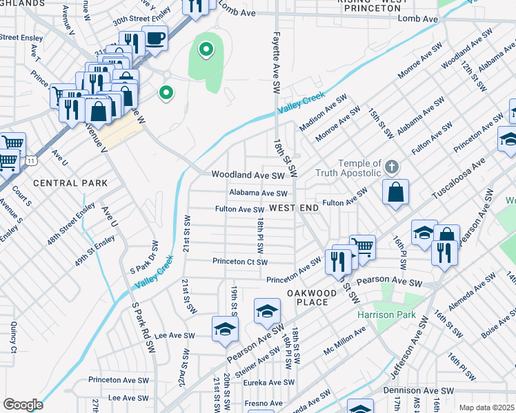 map of restaurants, bars, coffee shops, grocery stores, and more near 1848 Fulton Avenue Southwest in Birmingham