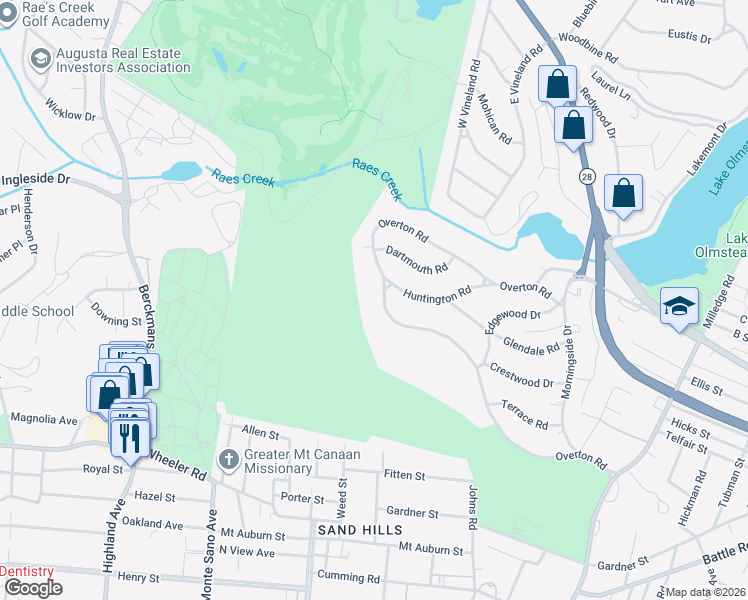 map of restaurants, bars, coffee shops, grocery stores, and more near 2262 Overton Road in Augusta