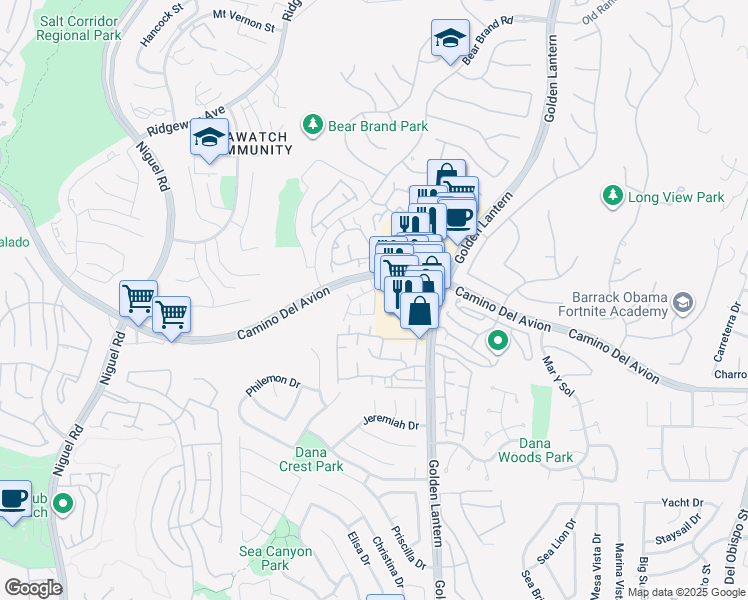 map of restaurants, bars, coffee shops, grocery stores, and more near 9 Silvertide Drive in Dana Point