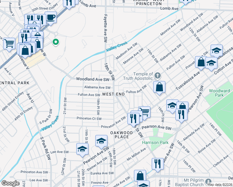 map of restaurants, bars, coffee shops, grocery stores, and more near 504 Francis Place in Birmingham