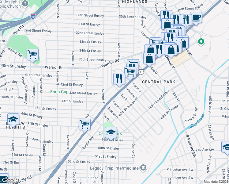 map of restaurants, bars, coffee shops, grocery stores, and more near 1836 Bessemer Road in Birmingham