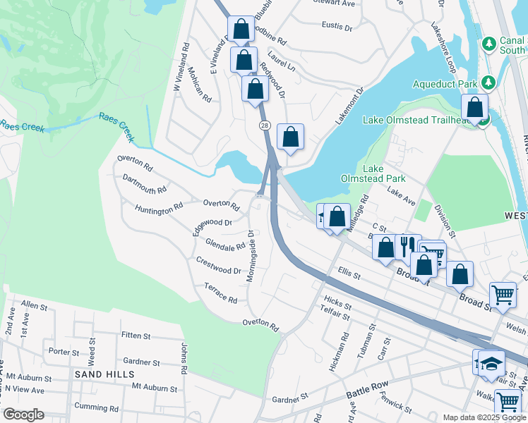 map of restaurants, bars, coffee shops, grocery stores, and more near 108 Morningside Court in Augusta