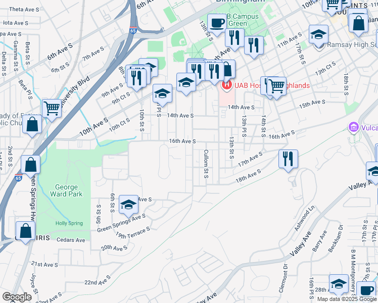 map of restaurants, bars, coffee shops, grocery stores, and more near in Birmingham