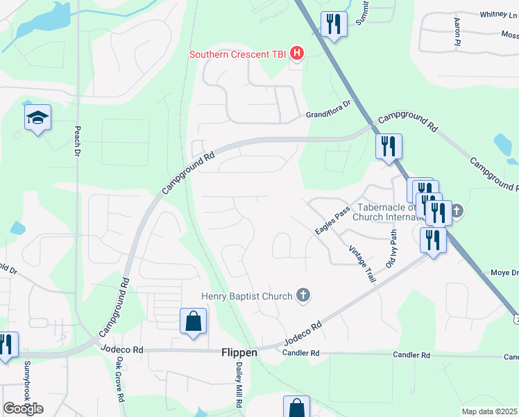 map of restaurants, bars, coffee shops, grocery stores, and more near 909 Galloway Court in McDonough