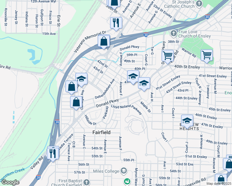 map of restaurants, bars, coffee shops, grocery stores, and more near 4927 Farrell Avenue in Fairfield