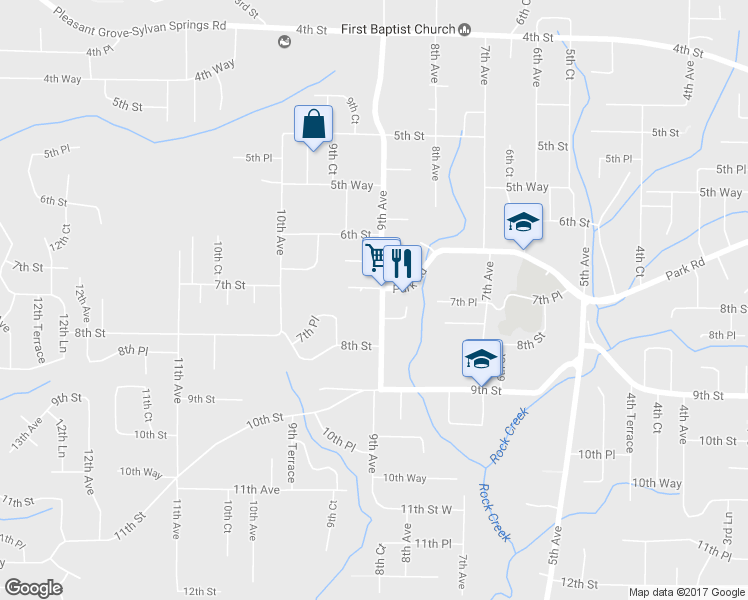 map of restaurants, bars, coffee shops, grocery stores, and more near 712 9th Avenue in Pleasant Grove