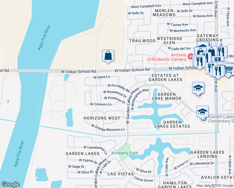 map of restaurants, bars, coffee shops, grocery stores, and more near 11325 West Rosewood Drive in Avondale
