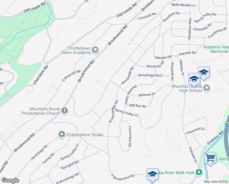 map of restaurants, bars, coffee shops, grocery stores, and more near 3816 North Woodridge Road in Birmingham