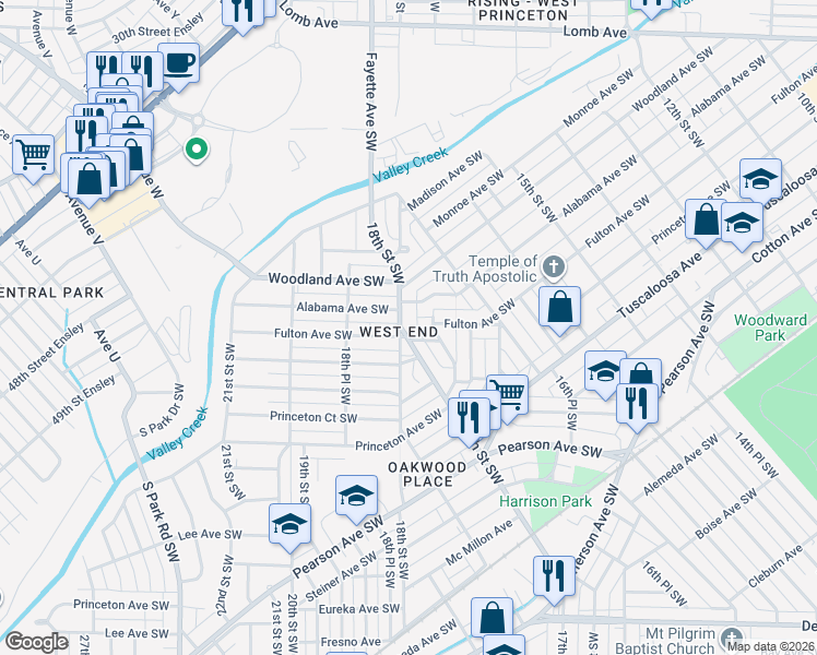 map of restaurants, bars, coffee shops, grocery stores, and more near 504 Francis Place in Birmingham
