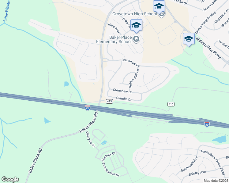 map of restaurants, bars, coffee shops, grocery stores, and more near 202 Claudia Drive in Grovetown