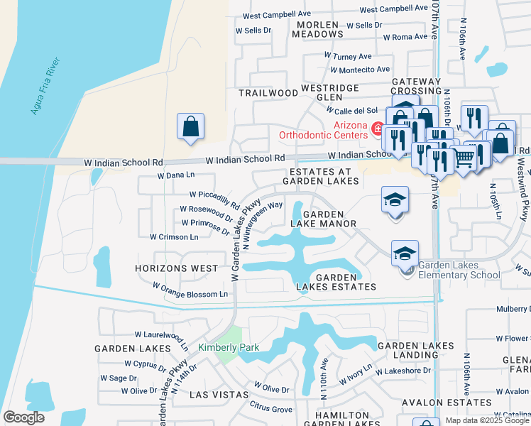 map of restaurants, bars, coffee shops, grocery stores, and more near 3819 N Wintergreen Way in Avondale