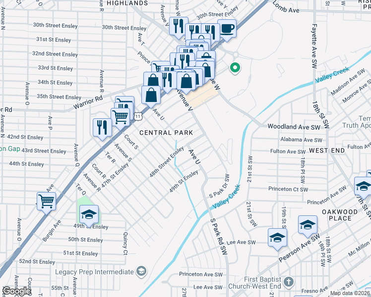 map of restaurants, bars, coffee shops, grocery stores, and more near 2017 48th Street Ensley in Birmingham