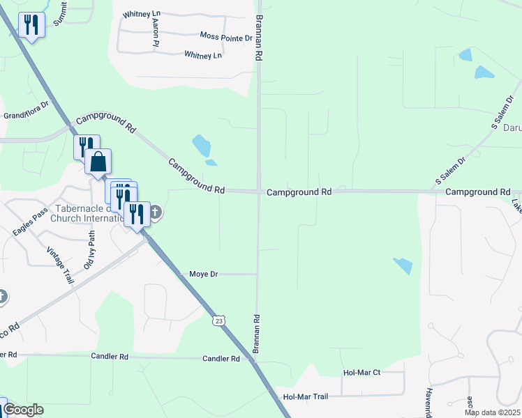 map of restaurants, bars, coffee shops, grocery stores, and more near 260 Brannan Road in McDonough