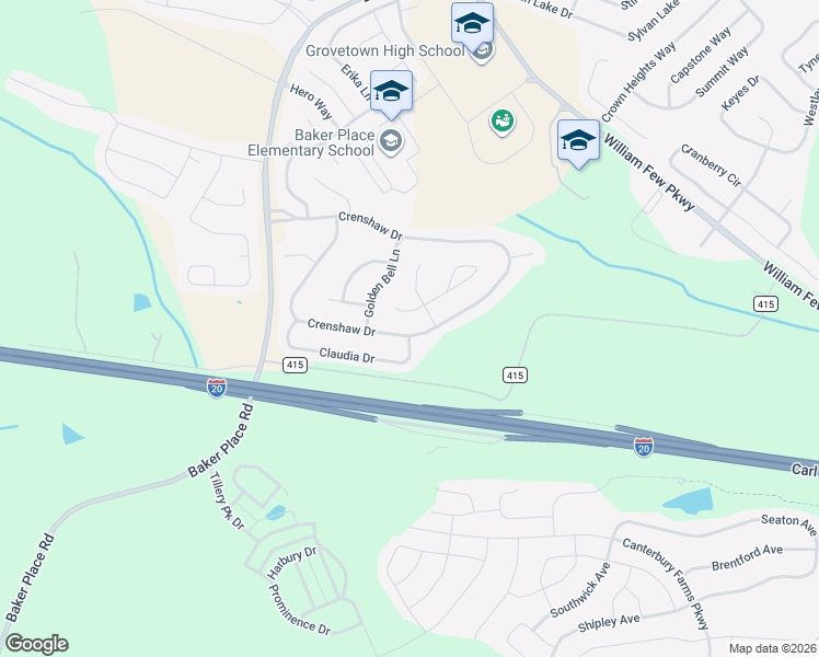 map of restaurants, bars, coffee shops, grocery stores, and more near 8753 Crenshaw Drive in Grovetown