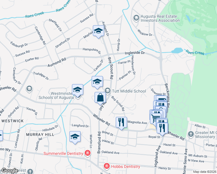 map of restaurants, bars, coffee shops, grocery stores, and more near 491 Boy Scout Road in Augusta
