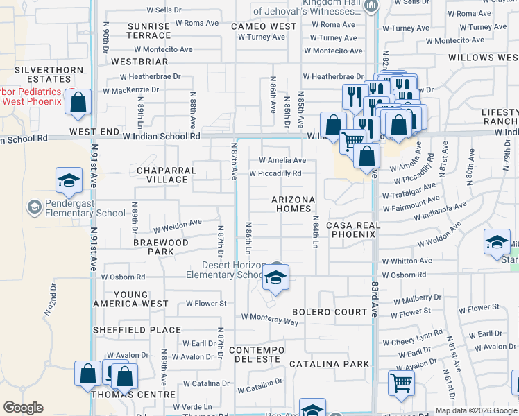 map of restaurants, bars, coffee shops, grocery stores, and more near 8630 West Clarendon Avenue in Phoenix