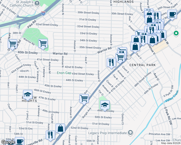 map of restaurants, bars, coffee shops, grocery stores, and more near 1618 43rd Street Ensley in Birmingham